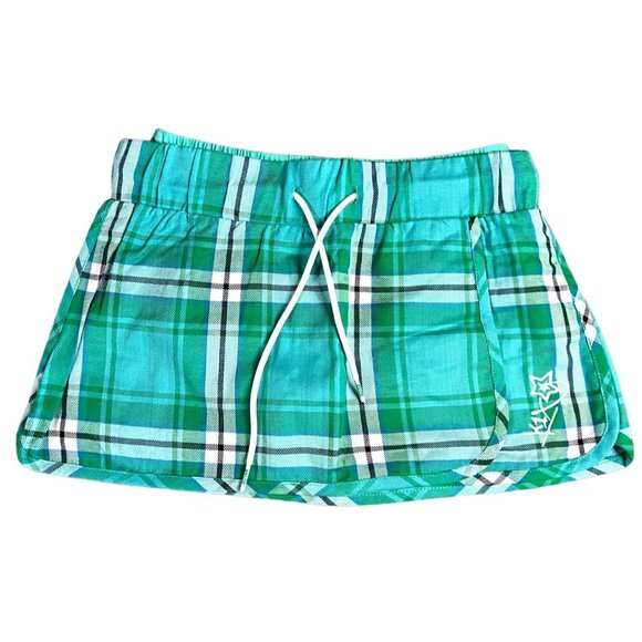K1X Pants - K1X Shorty Skort Skirt Shorts Green Check Plaid Elastic Waist Womens Small
